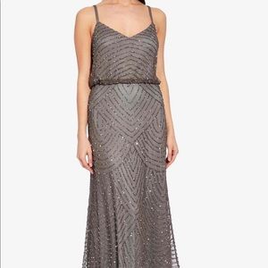 Adrianna Papell ART DECO BEADED BLOUSON GOWN IN LEAD